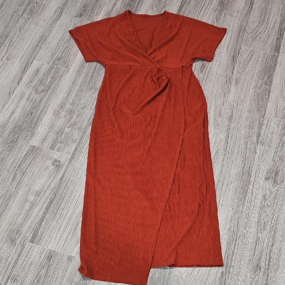 Maxi Rust Wrap Dress - Picture 3 of 5